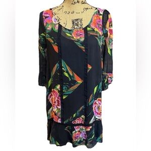 Anthropologie Y2K Moulinette Soeurs Floral Black Slip Dress 3/4 Med Whimsy